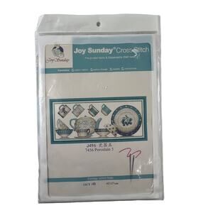 JOY SUNDAY Cross Stitch Porcelain Teapot Pattern Pre Printed Fabric Kit NEW